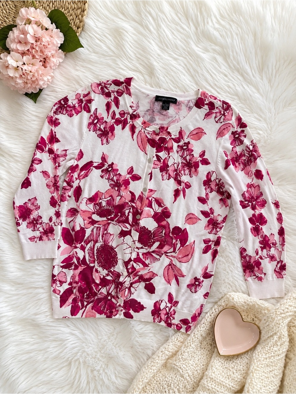 Designer Originals Floral Print Button Front Cardigan Sweater Size L